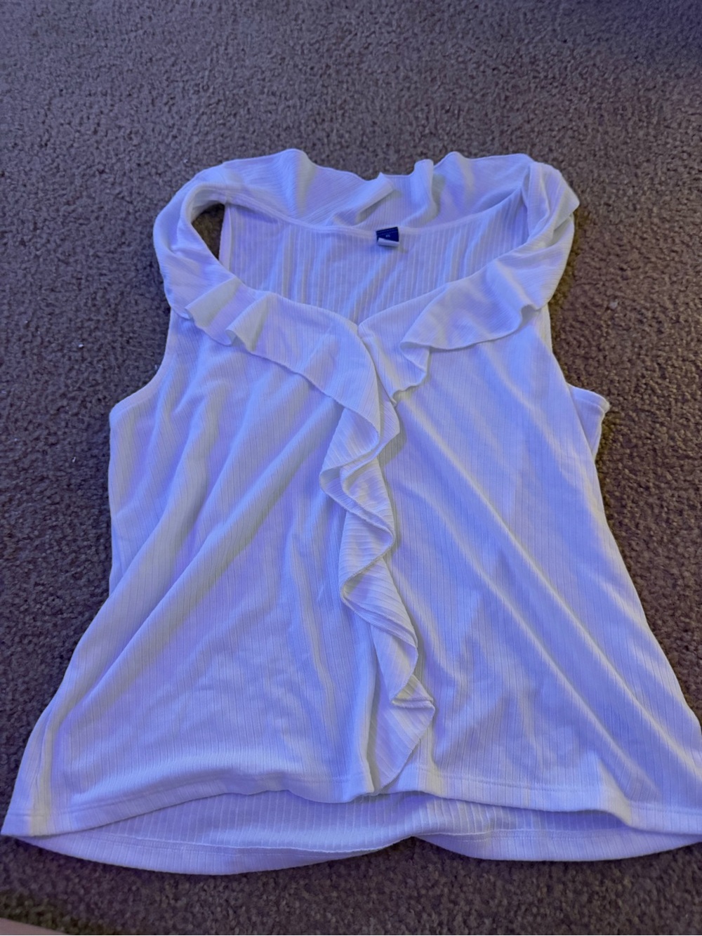 Old Navy White Ruffle Front Ribbed Tank